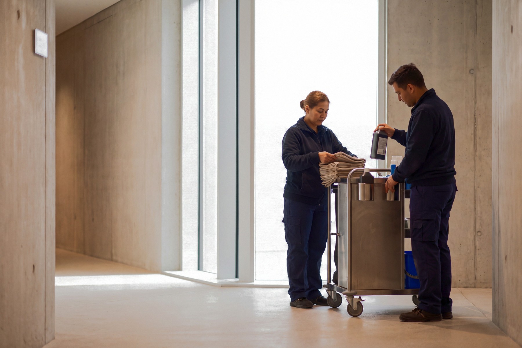 A cleaner at work on a client site