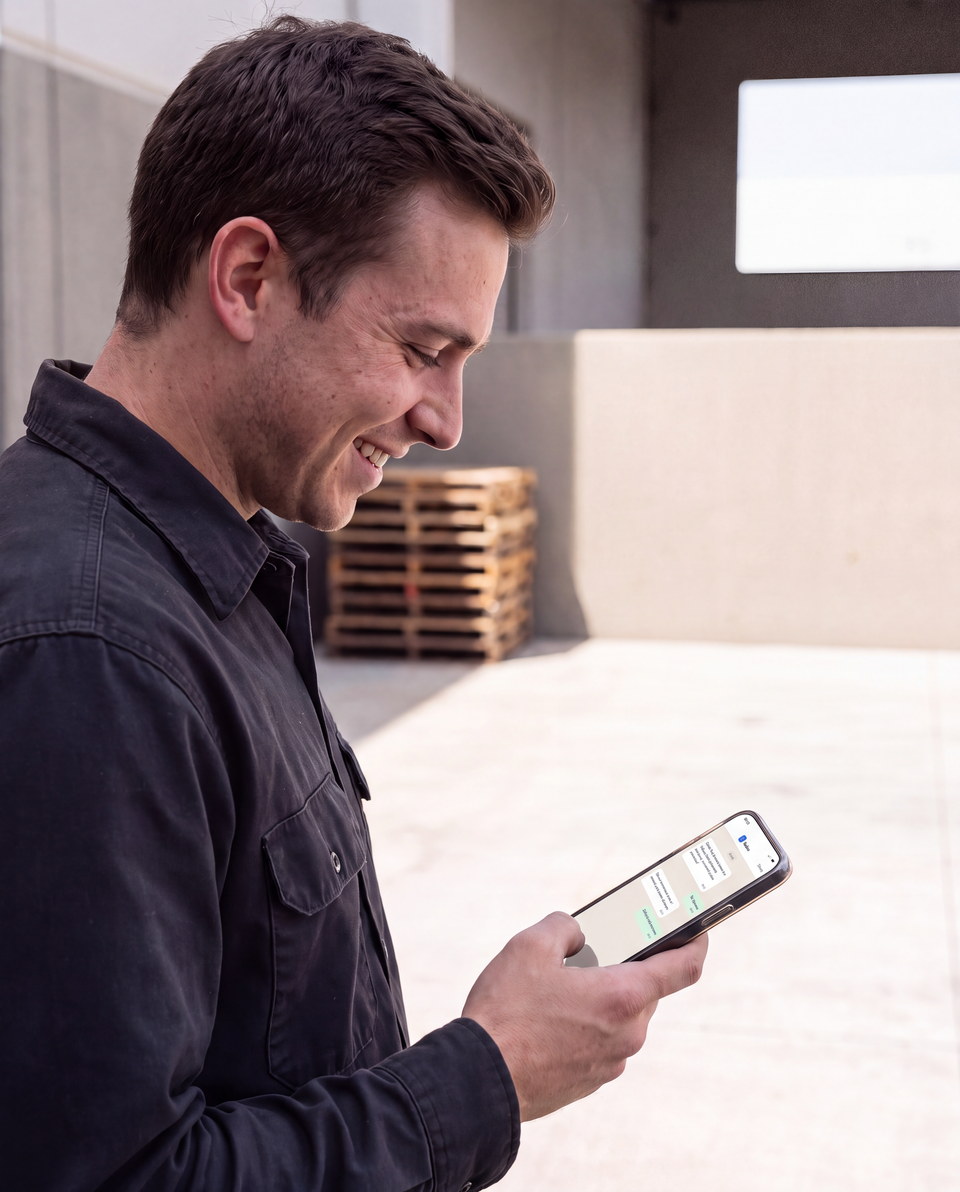 A frontline candidate replying on WhatsApp during a break